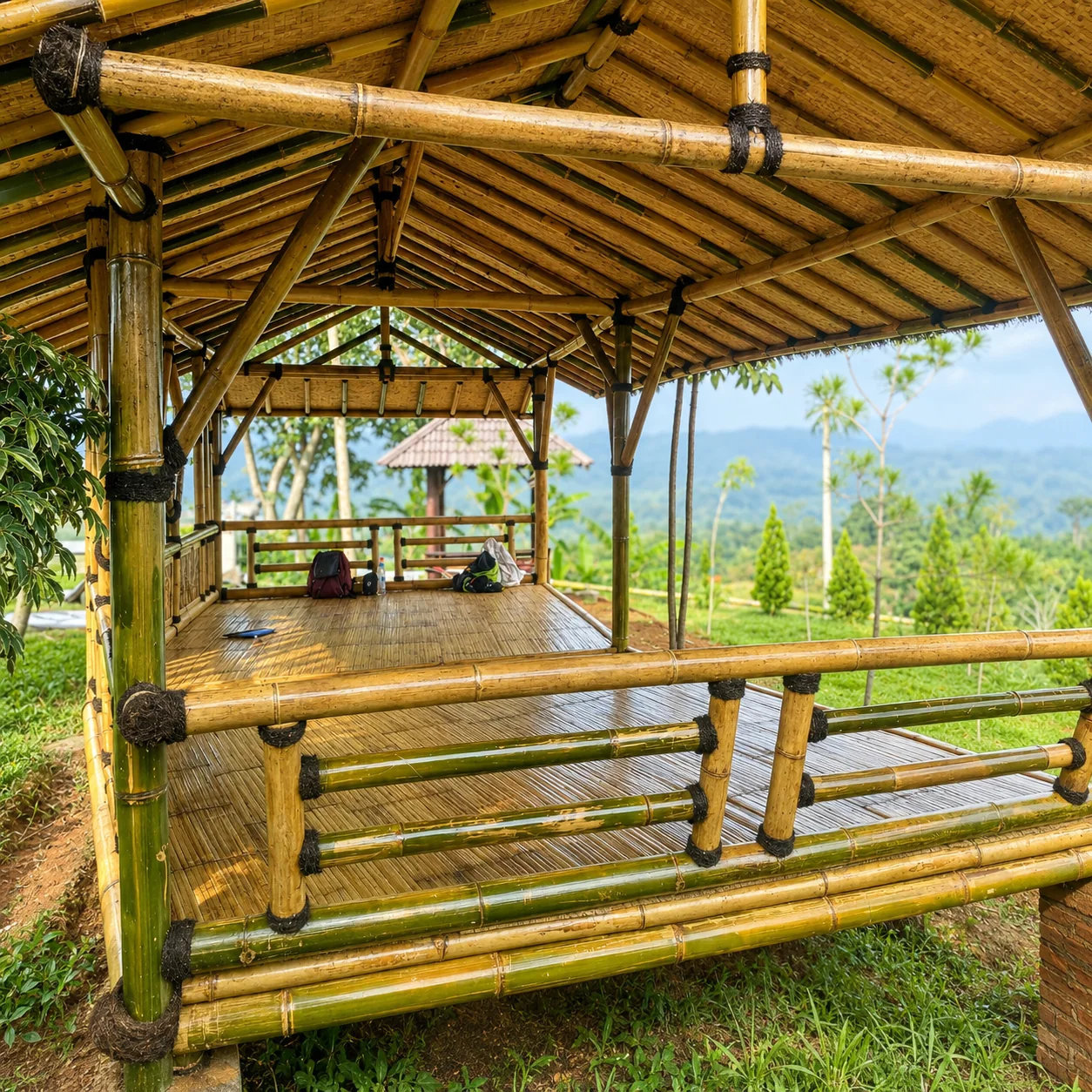 Gazebo bambu di area persawahan